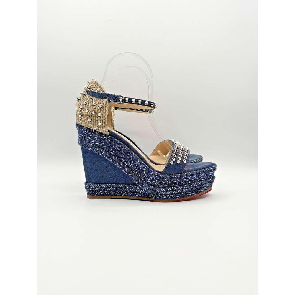 Christian Louboutin Denim Madmonica 120 Wedge Espadrille Sandals Size EU 40